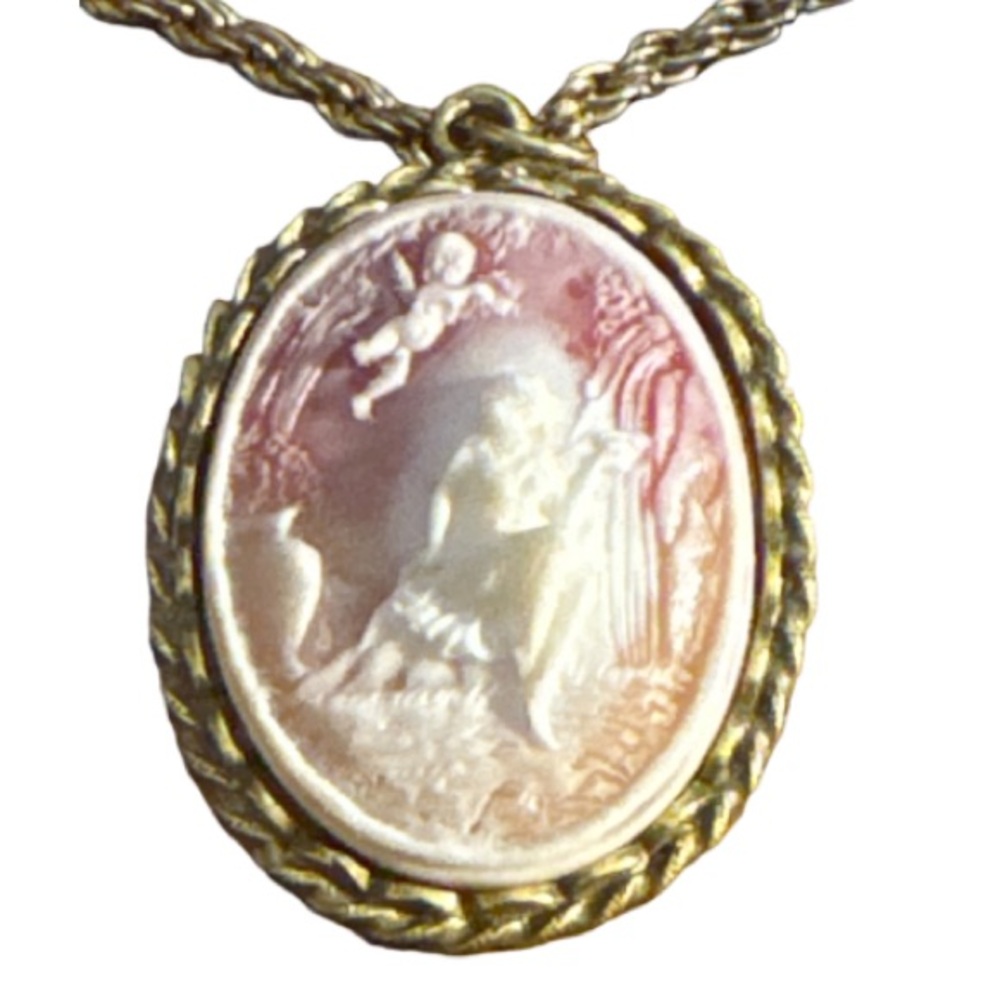 vintage CORO Cherub Pink Cameo Pendant Necklace & bracelet